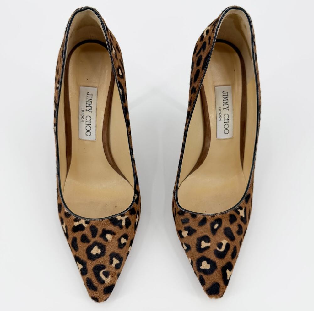 Jimmy Choo Pumps Romy 100 Leopard Pony Hair Stiletto Heels Brown Box 39.5 9.5